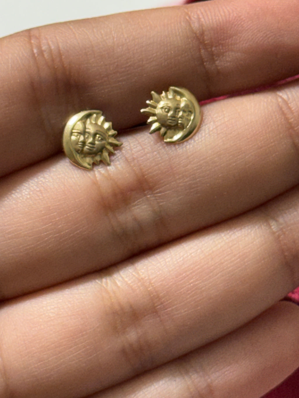 14K Yellow Gold Sun & Moon Stud Earrings – Baby & Adult Screw Backs
