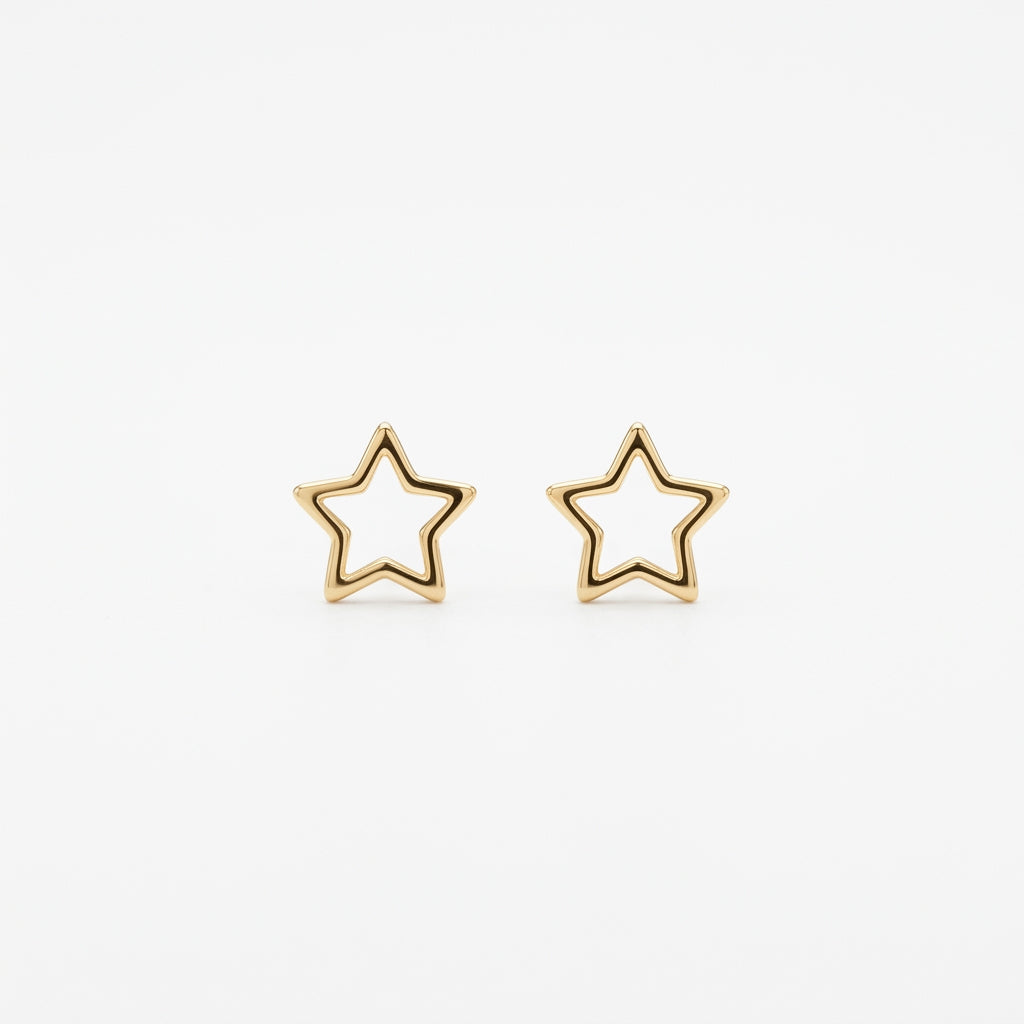 18K Yellow Gold Open Star Stud Earrings