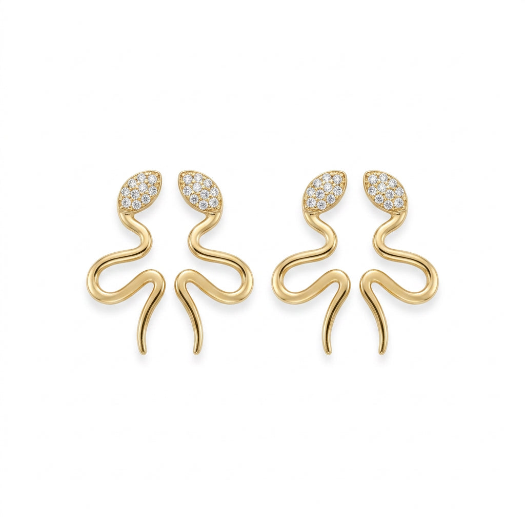 10K Yellow Gold Sparkling Snake Stud Earrings – Push Back