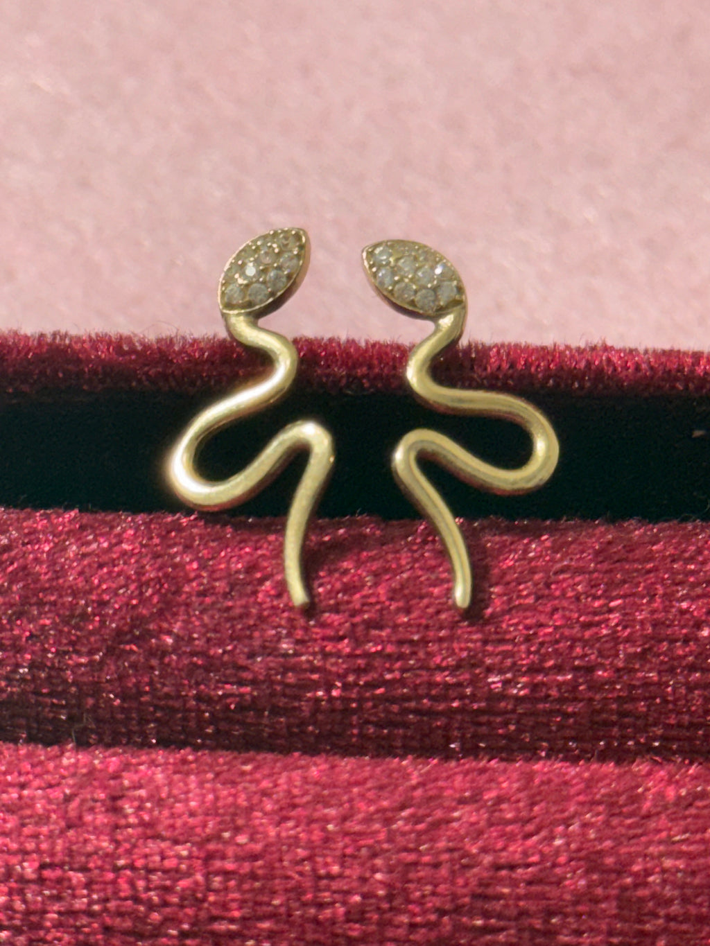 10K Yellow Gold Sparkling Snake Stud Earrings – Push Back