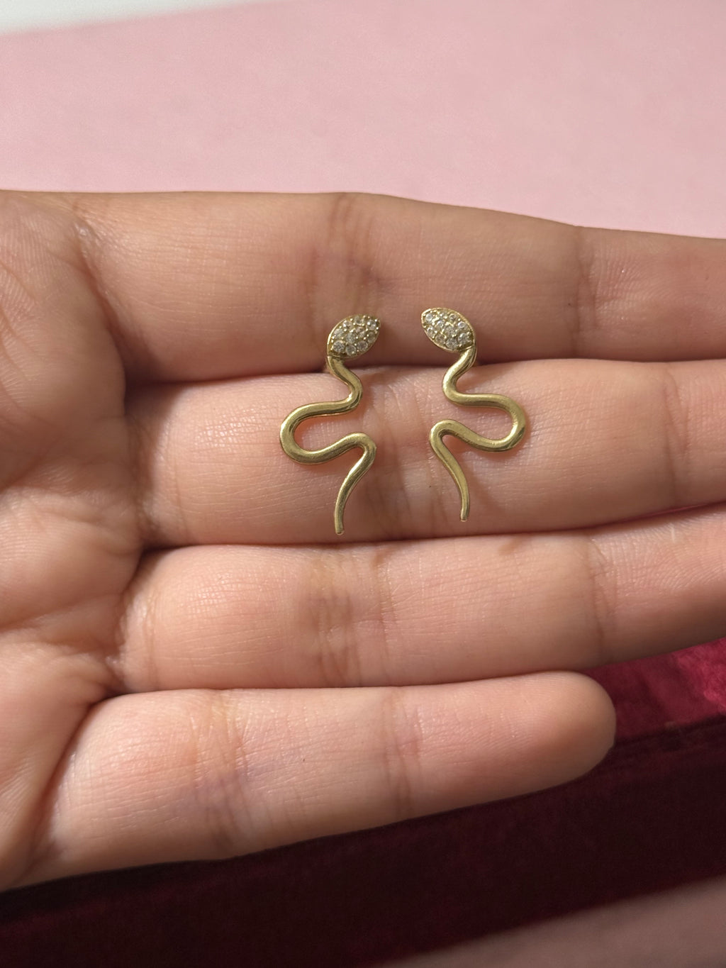 10K Yellow Gold Sparkling Snake Stud Earrings – Push Back