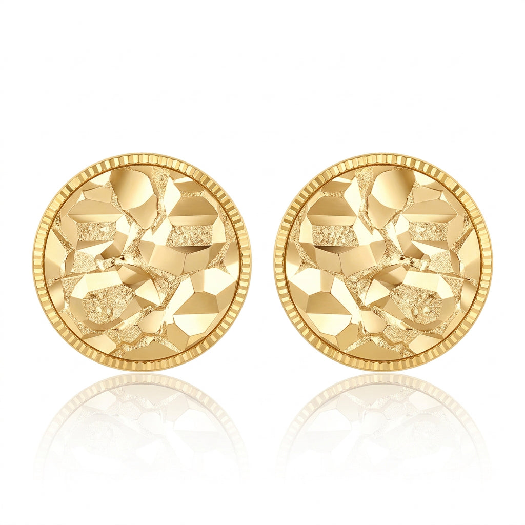 10K Yellow Gold Small Textured Round Stud Earrings – Push Back