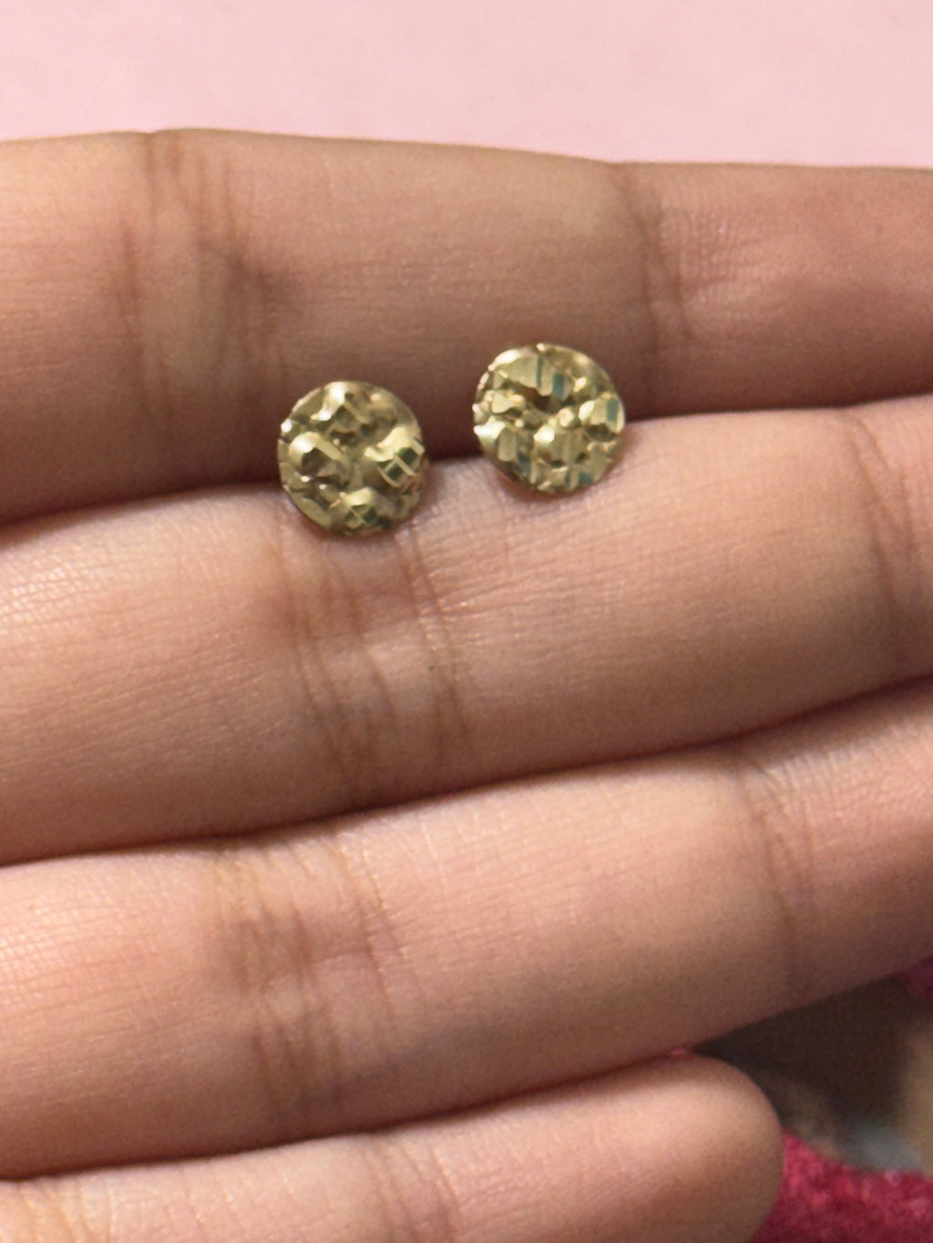 10K Yellow Gold Small Textured Round Stud Earrings – Push Back