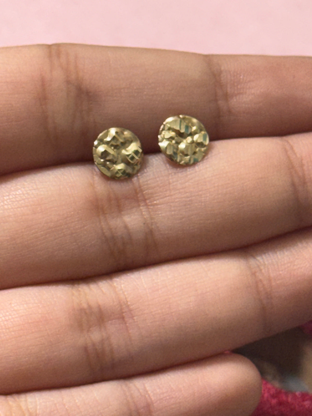 10K Yellow Gold Small Textured Round Stud Earrings – Push Back