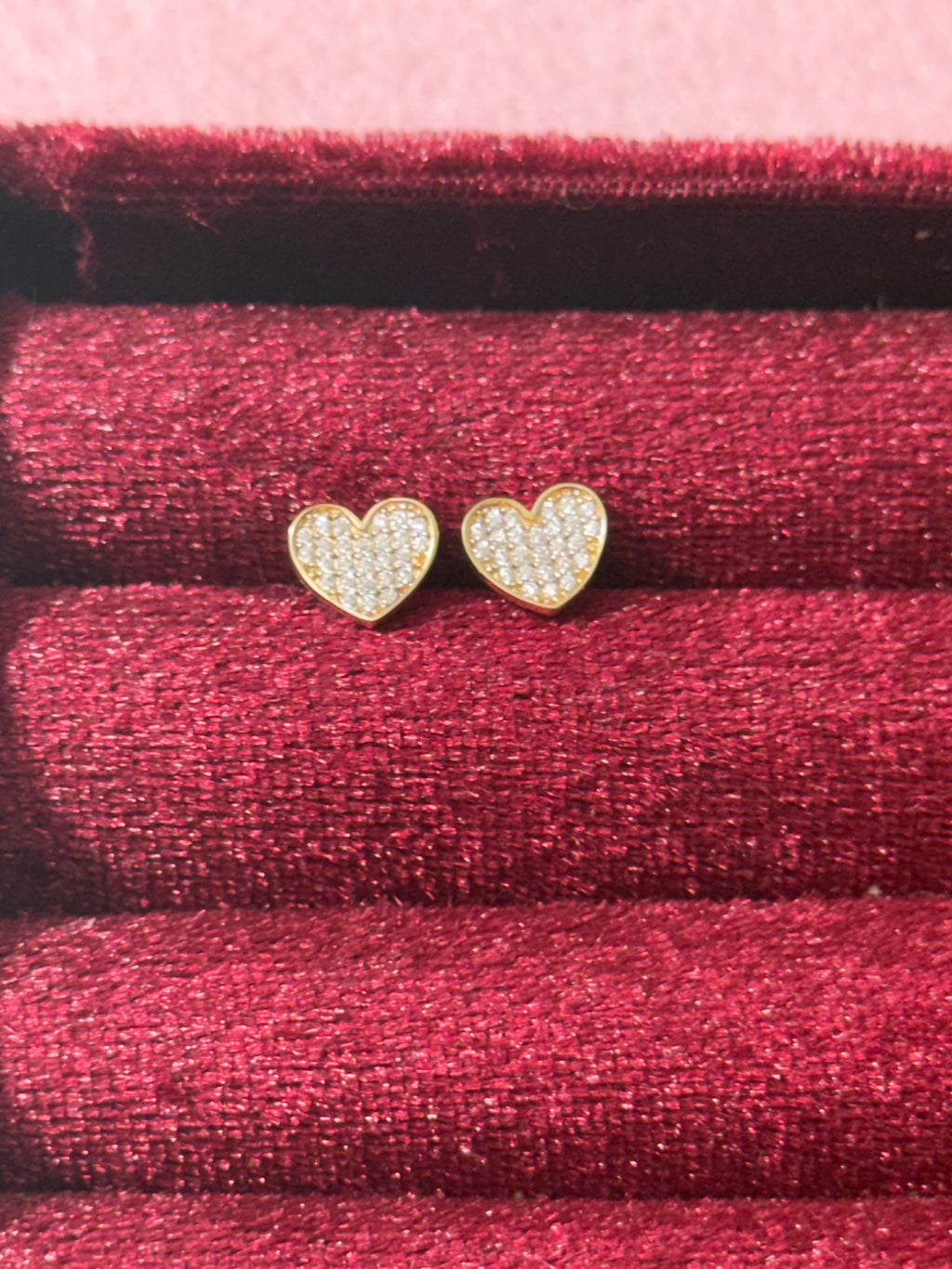 14K Yellow Gold Pave CZ Heart Stud Earrings – Push Back