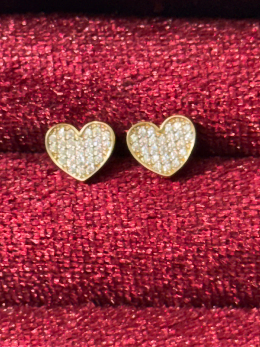 14K Yellow Gold Pave CZ Heart Stud Earrings – Push Back