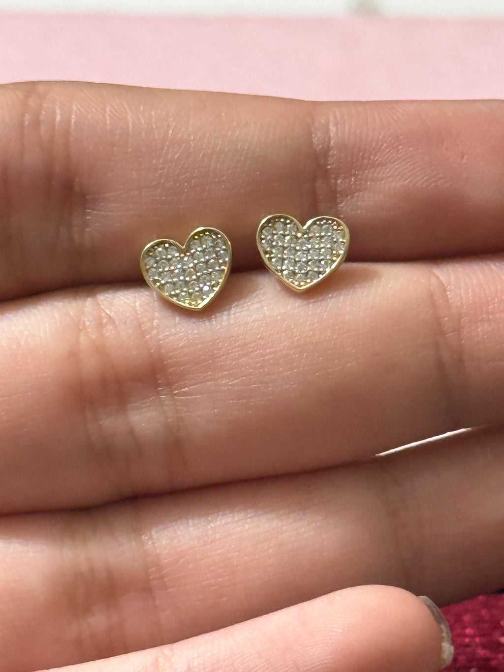 14K Yellow Gold Pave CZ Heart Stud Earrings – Push Back