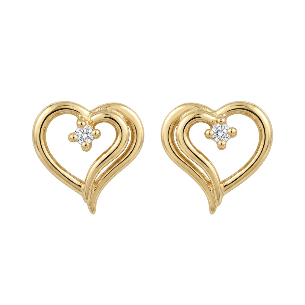 10K Yellow Gold Open Heart CZ Stud Earrings – Push Back
