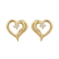 10K Yellow Gold Open Heart CZ Stud Earrings – Push Back