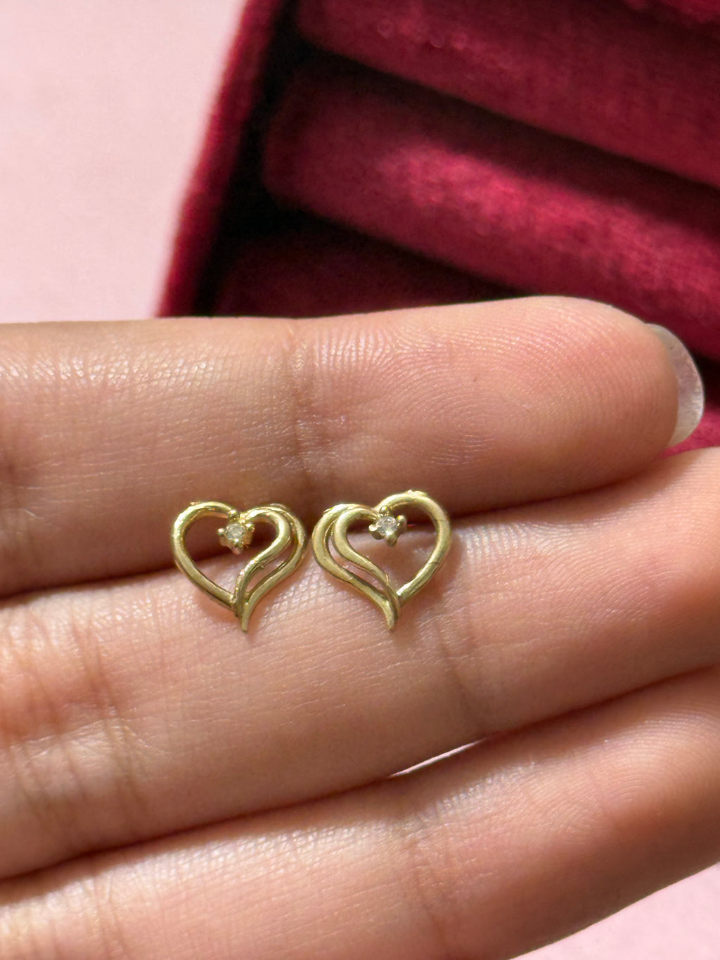 10K Yellow Gold Open Heart CZ Stud Earrings – Push Back