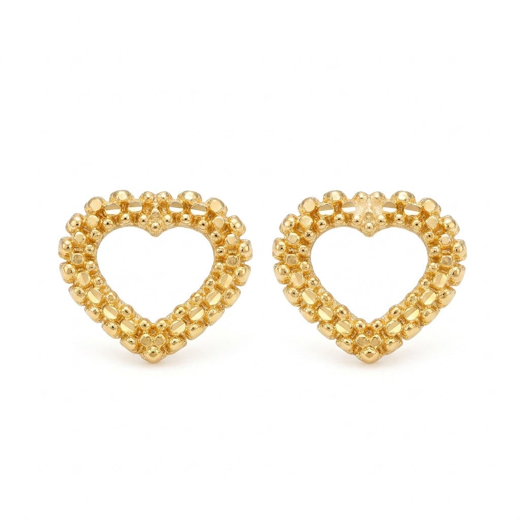 10K Yellow Gold Diamond-Cut Open Heart Stud Earrings – Push Back