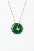 Natural Green Jade Donut Pendant Necklace – 925 Sterling Silver Gold Plated – 16"