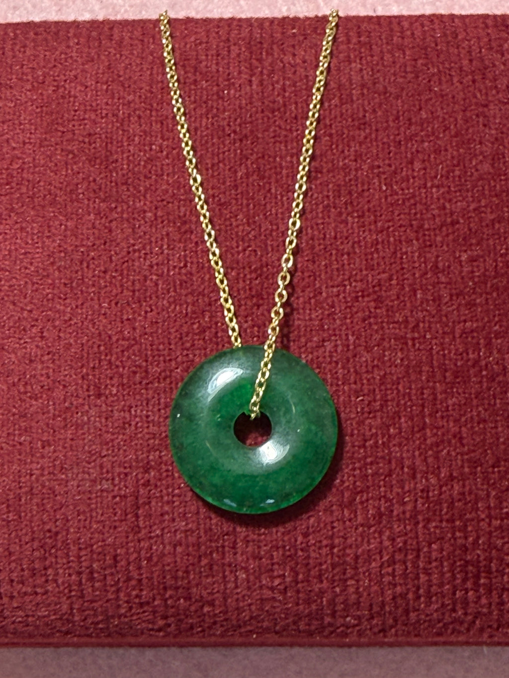 Natural Green Jade Donut Pendant Necklace – 925 Sterling Silver Gold Plated – 16"