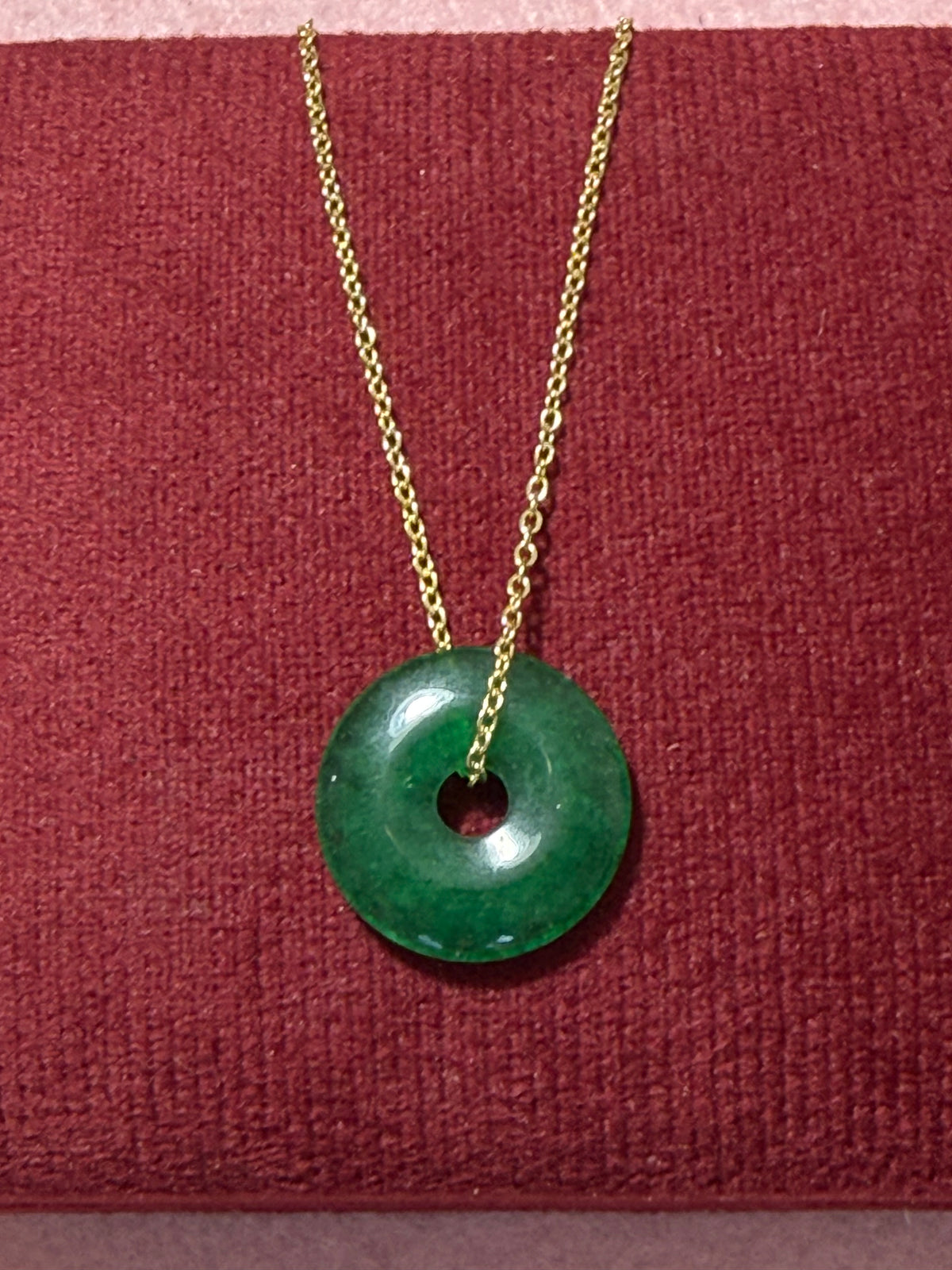 Natural Green Jade Donut Pendant Necklace – 925 Sterling Silver Gold Plated – 16"
