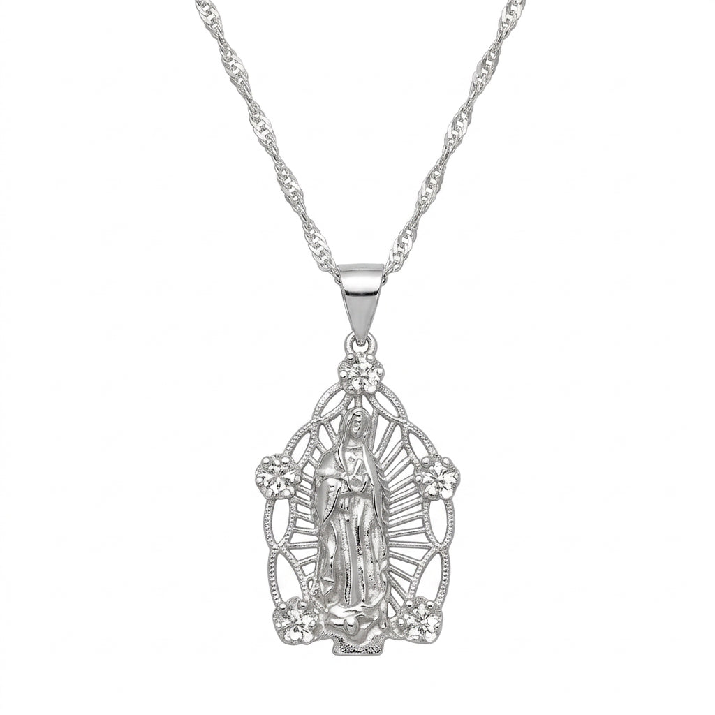 925 Sterling Silver Our Lady of Guadalupe Pendant Necklace – 22"