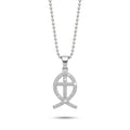 925 Sterling Silver Ichthys Fish & Cross CZ Necklace – 18"