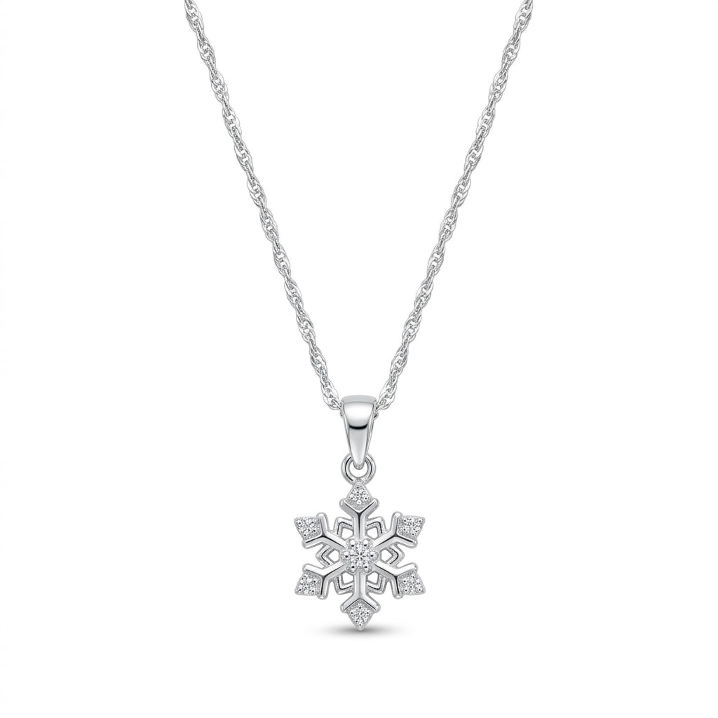925 Sterling Silver Snowflake CZ Pendant Necklace – 18"