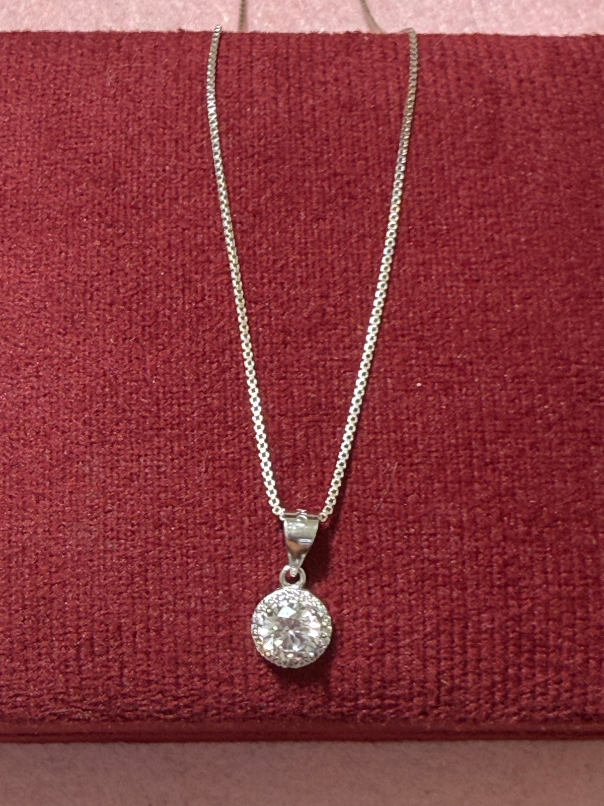 925 Sterling Silver Round Halo CZ Pendant Necklace – 16"