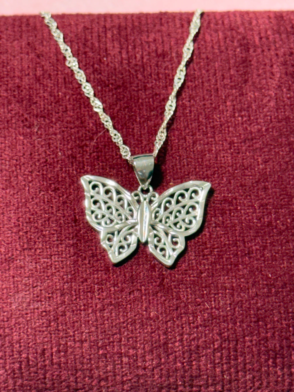 925 Sterling Silver Filigree Butterfly Pendant Necklace – 20"