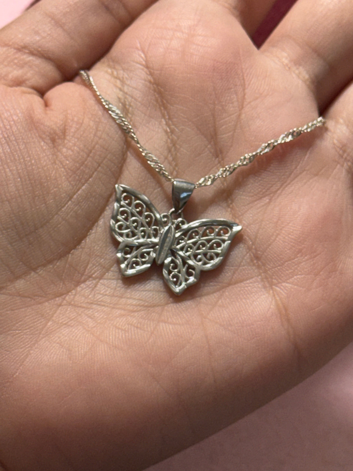 925 Sterling Silver Filigree Butterfly Pendant Necklace – 20"