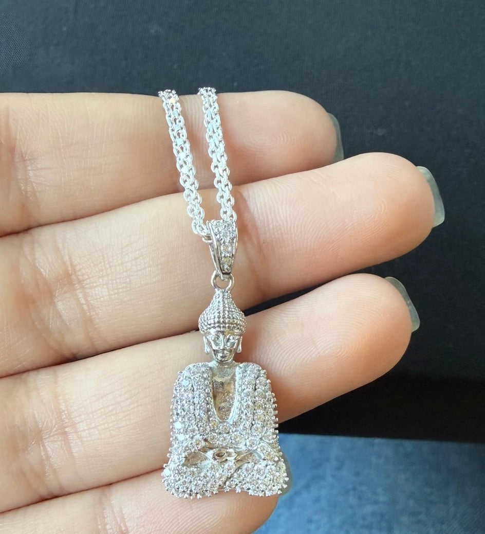 925 Sterling Silver CZ Buddha Pendant 1.3"