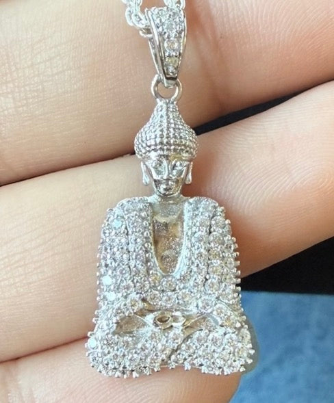 925 Sterling Silver CZ Buddha Pendant 1.3"
