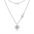 925 Sterling Silver Double Sunburst CZ Necklace - 18"