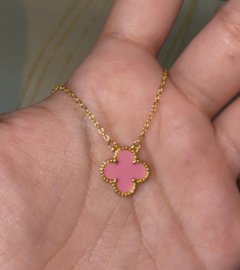 925 Sterling Silver Gold-Plated Pink Clover Necklace – 18"