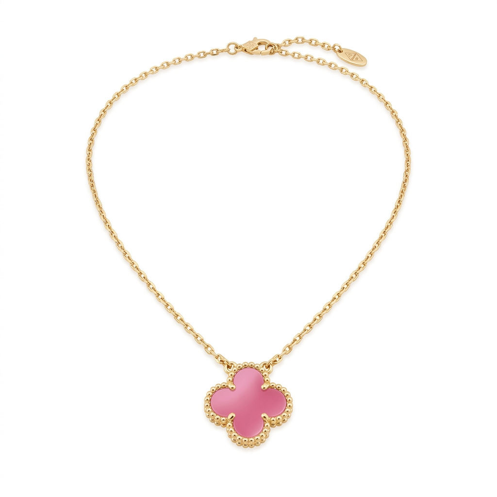 925 Sterling Silver Gold-Plated Pink Clover Necklace – 18"