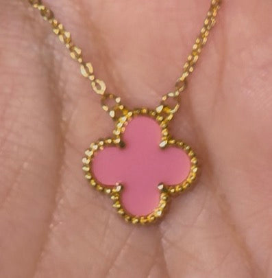 925 Sterling Silver Gold-Plated Pink Clover Necklace – 18"