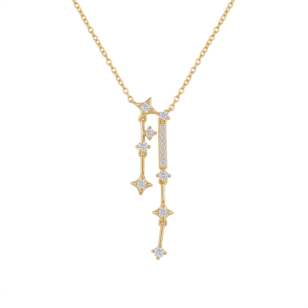 925 Sterling Silver Gold-Plated Celestial Drop Necklace - 18"