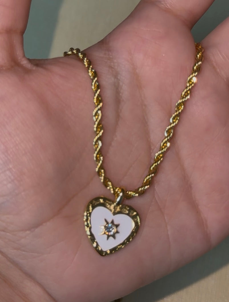 925 Sterling Silver Gold-Plated Heart Necklace with White Center -18"