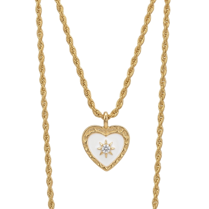 925 Sterling Silver Gold-Plated Heart Necklace with White Center -18"