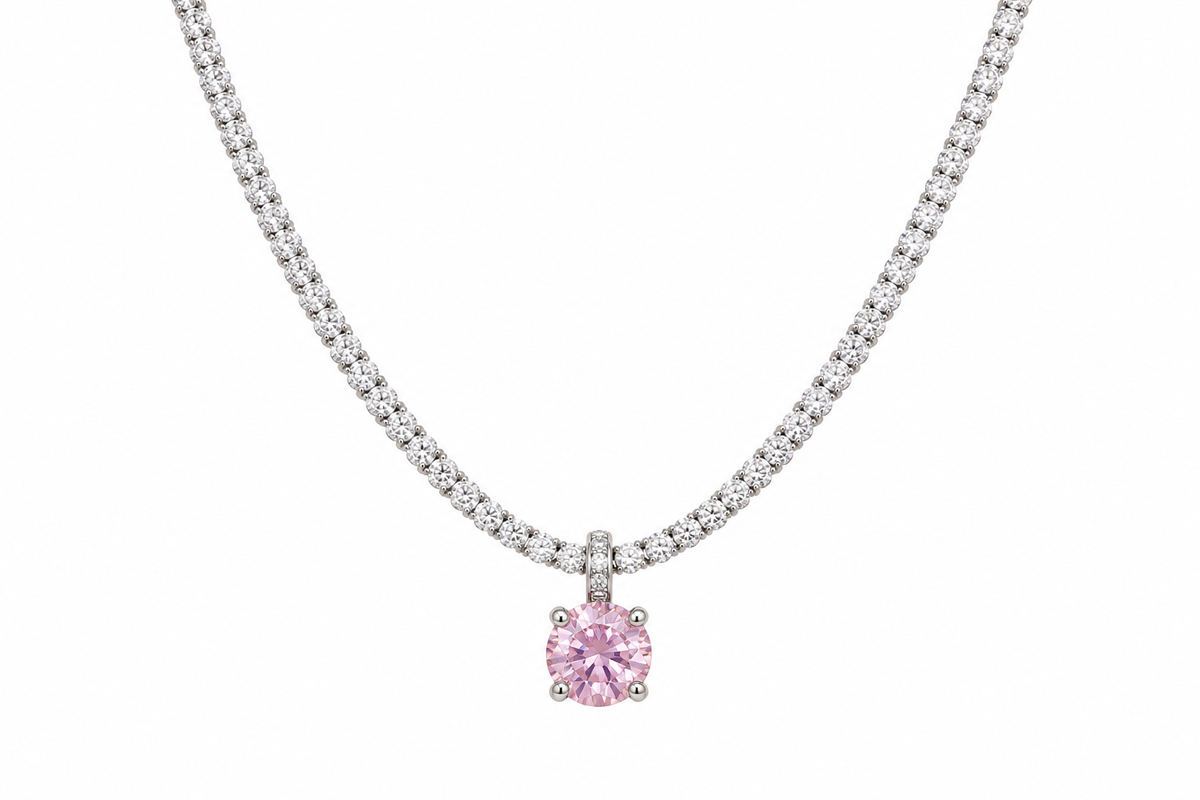 925 Sterling Silver Pink Solitaire Pendant Necklace – 18" Adjustable