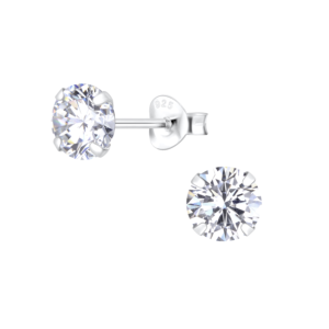 6mm Round Cubic Zirconia Silver Stud Earrings - White