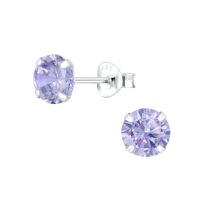 6mm Round Cubic Zirconia Silver Stud Earrings - Lavender