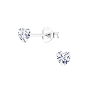 4mm Heart Cubic Zirconia Silver Stud Earrings - White