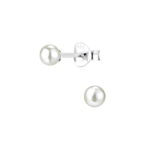 4mm Pearl Silver Stud Earrings - White