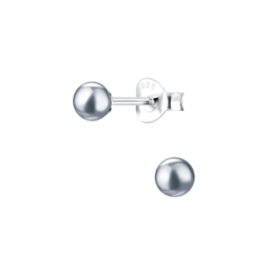 4mm Pearl Silver Stud Earrings - Dark Grey