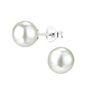 8mm Pearl Silver Stud Earrings - White