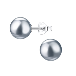 8mm Pearl Silver Stud Earrings - Dark Grey