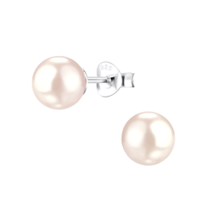 8mm Pearl Silver Stud Earrings - Peach