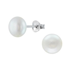 8mm Fresh Water Pearl Silver Stud Earrings - White