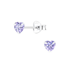 4mm Heart Cubic Zirconia Silver Stud Earrings - Lavender