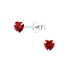 4mm Heart Cubic Zirconia Silver Stud Earrings - Garnet