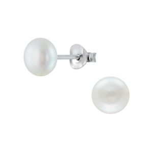 5mm Fresh Water Pearl Silver Stud Earrings - White