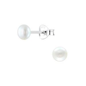 4mm Fresh Water Pearl Silver Stud Earrings - White