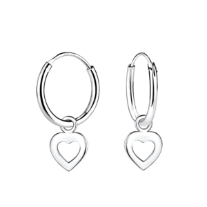 Silver Heart Charm Hoop Earrings