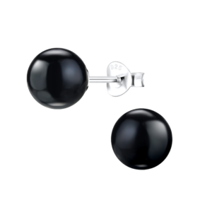 8mm Pearl Silver Stud Earrings - Black