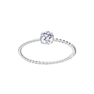 4mm Round Cubic Zirconia Silver Twisted Band Solitaire Ring - 6